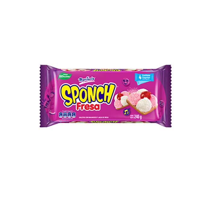 Galleta Sponch Fresa Paquetes 4 Unidades 240g
